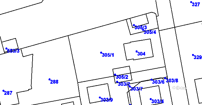 Parcela st. 305/1 v KÚ Horní Měcholupy, Katastrální mapa
