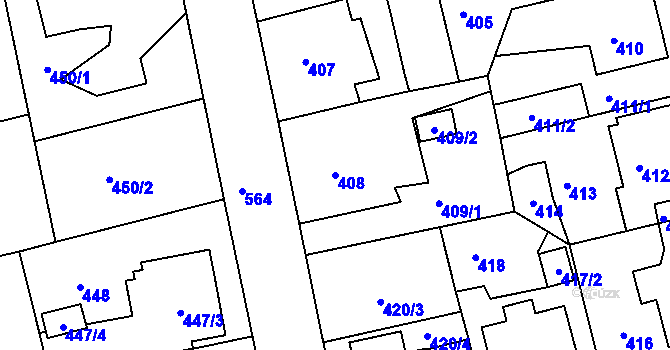 Parcela st. 408 v KÚ Horní Měcholupy, Katastrální mapa