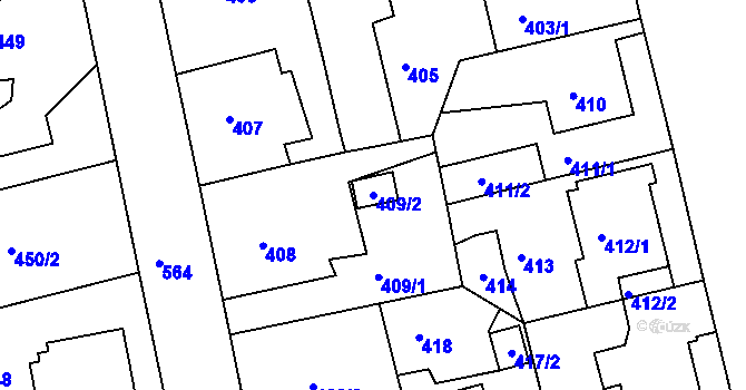 Parcela st. 409/2 v KÚ Horní Měcholupy, Katastrální mapa