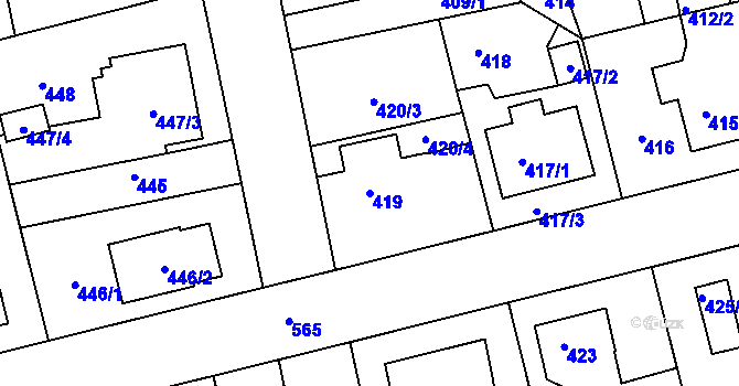 Parcela st. 419 v KÚ Horní Měcholupy, Katastrální mapa