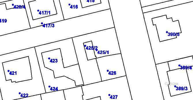 Parcela st. 425/1 v KÚ Horní Měcholupy, Katastrální mapa