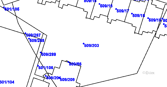 Parcela st. 509/203 v KÚ Horní Měcholupy, Katastrální mapa