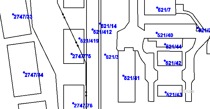 Parcela st. 521/3 v KÚ Horní Měcholupy, Katastrální mapa