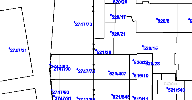Parcela st. 521/28 v KÚ Horní Měcholupy, Katastrální mapa