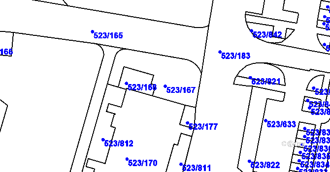 Parcela st. 523/167 v KÚ Horní Měcholupy, Katastrální mapa