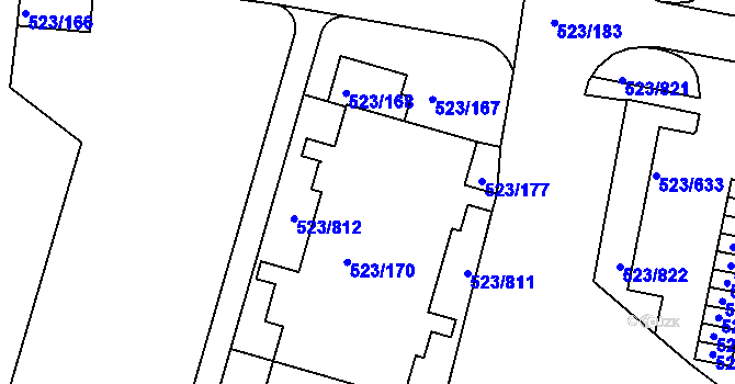 Parcela st. 523/169 v KÚ Horní Měcholupy, Katastrální mapa