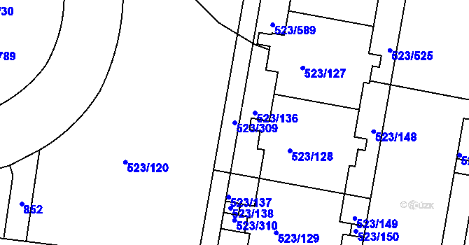 Parcela st. 523/309 v KÚ Horní Měcholupy, Katastrální mapa