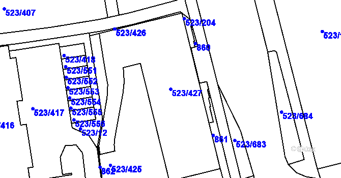 Parcela st. 523/427 v KÚ Horní Měcholupy, Katastrální mapa