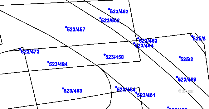 Parcela st. 523/458 v KÚ Horní Měcholupy, Katastrální mapa