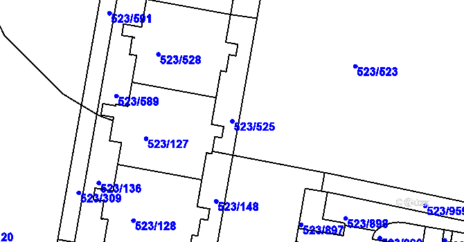Parcela st. 523/525 v KÚ Horní Měcholupy, Katastrální mapa