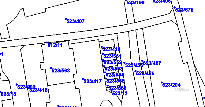 Parcela st. 523/551 v KÚ Horní Měcholupy, Katastrální mapa