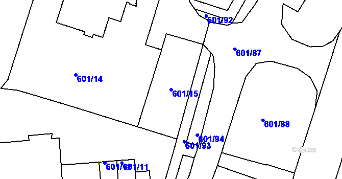 Parcela st. 601/15 v KÚ Horní Měcholupy, Katastrální mapa