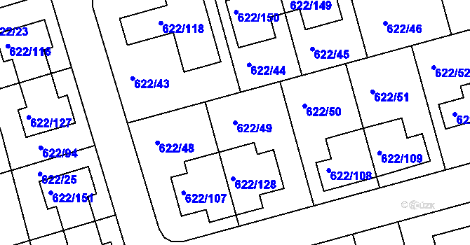 Parcela st. 622/49 v KÚ Horní Měcholupy, Katastrální mapa