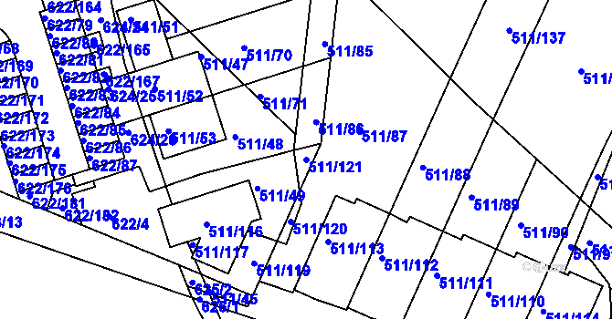 Parcela st. 511/121 v KÚ Horní Měcholupy, Katastrální mapa