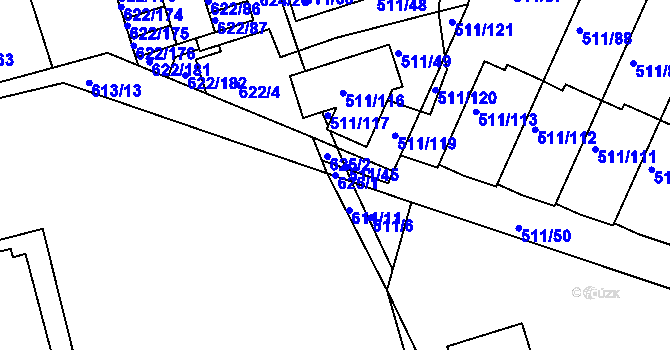 Parcela st. 625/1 v KÚ Horní Měcholupy, Katastrální mapa