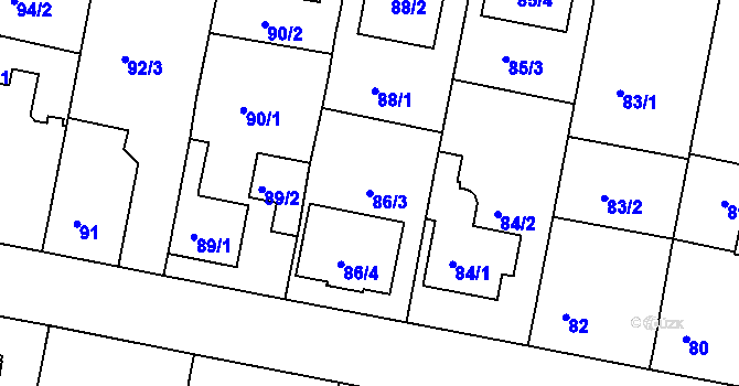 Parcela st. 86/3 v KÚ Horní Měcholupy, Katastrální mapa