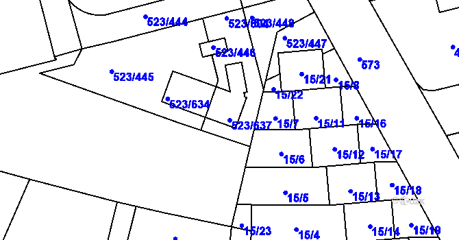Parcela st. 523/637 v KÚ Horní Měcholupy, Katastrální mapa