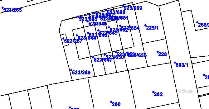 Parcela st. 523/650 v KÚ Horní Měcholupy, Katastrální mapa