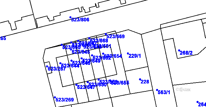 Parcela st. 523/654 v KÚ Horní Měcholupy, Katastrální mapa