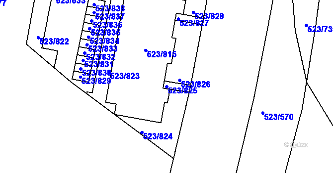 Parcela st. 523/825 v KÚ Horní Měcholupy, Katastrální mapa