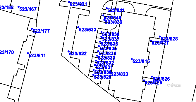 Parcela st. 523/834 v KÚ Horní Měcholupy, Katastrální mapa