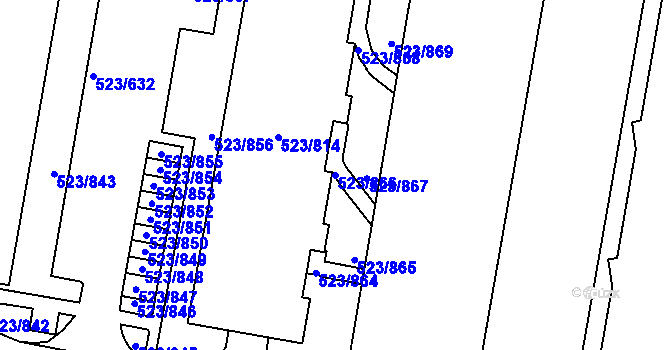 Parcela st. 523/866 v KÚ Horní Měcholupy, Katastrální mapa