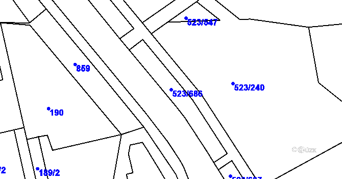 Parcela st. 523/686 v KÚ Horní Měcholupy, Katastrální mapa