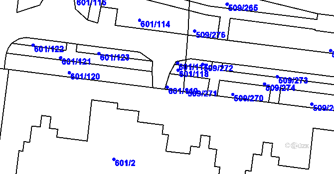 Parcela st. 601/119 v KÚ Horní Měcholupy, Katastrální mapa