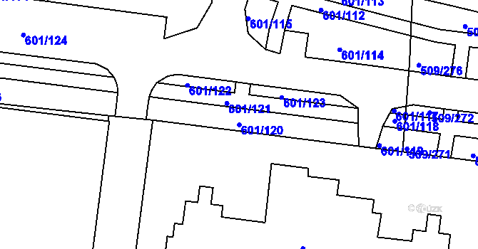 Parcela st. 601/120 v KÚ Horní Měcholupy, Katastrální mapa