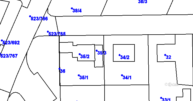 Parcela st. 35/3 v KÚ Horní Měcholupy, Katastrální mapa