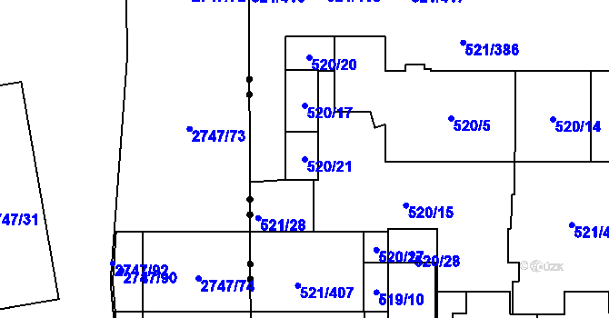 Parcela st. 520/21 v KÚ Horní Měcholupy, Katastrální mapa