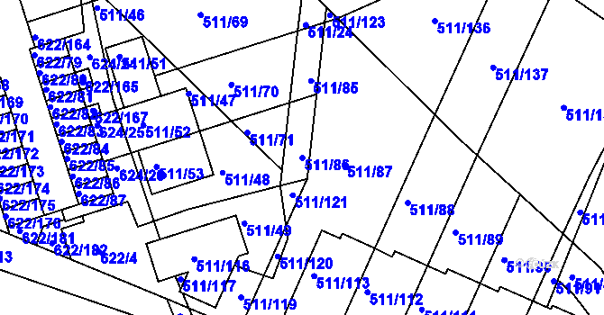 Parcela st. 511/86 v KÚ Horní Měcholupy, Katastrální mapa