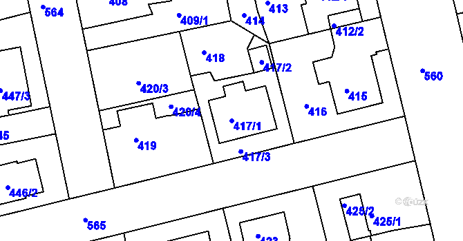 Parcela st. 417/1 v KÚ Horní Měcholupy, Katastrální mapa