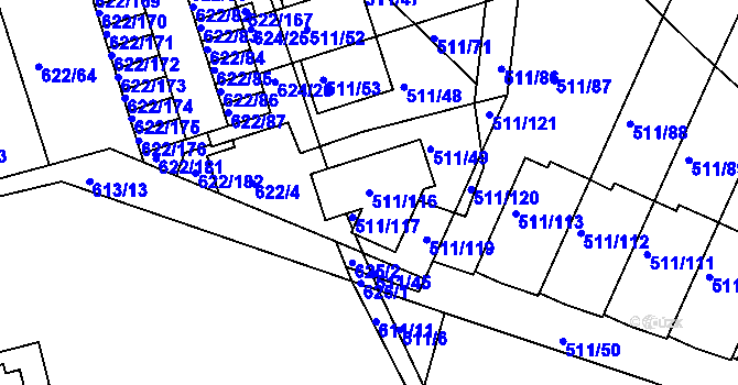Parcela st. 511/116 v KÚ Horní Měcholupy, Katastrální mapa