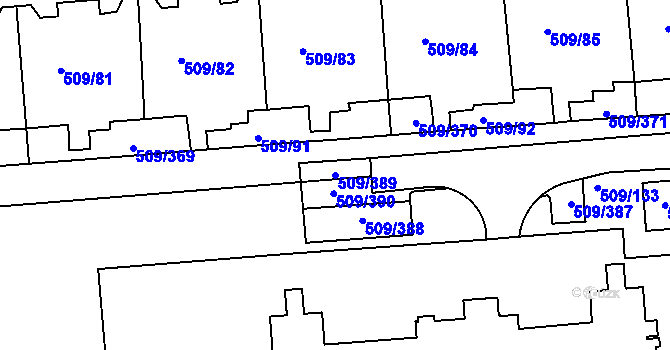 Parcela st. 509/389 v KÚ Horní Měcholupy, Katastrální mapa