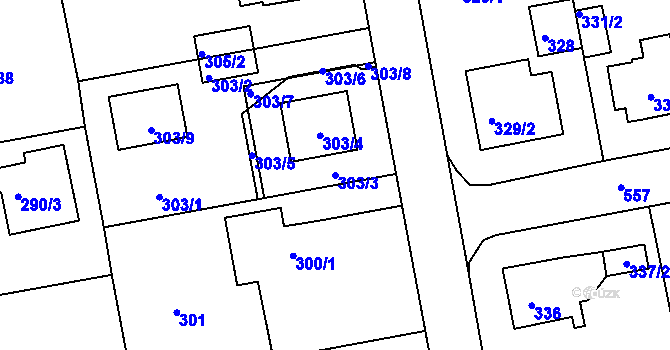 Parcela st. 303/3 v KÚ Horní Měcholupy, Katastrální mapa