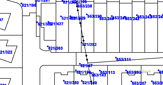 Parcela st. 521/282 v KÚ Horní Měcholupy, Katastrální mapa