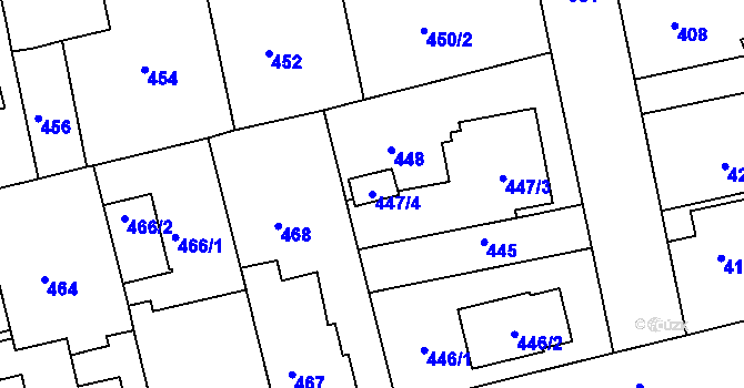 Parcela st. 447/4 v KÚ Horní Měcholupy, Katastrální mapa