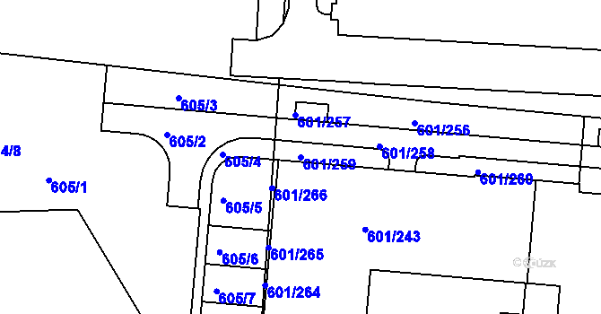 Parcela st. 601/259 v KÚ Horní Měcholupy, Katastrální mapa
