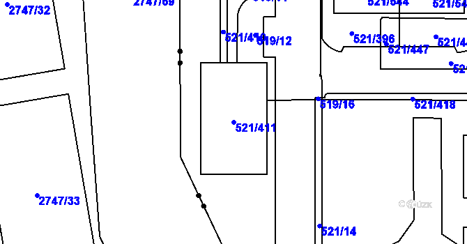 Parcela st. 521/411 v KÚ Horní Měcholupy, Katastrální mapa