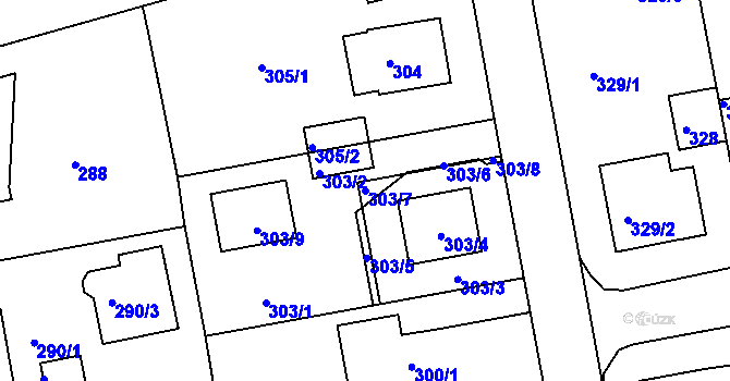 Parcela st. 303/7 v KÚ Horní Měcholupy, Katastrální mapa