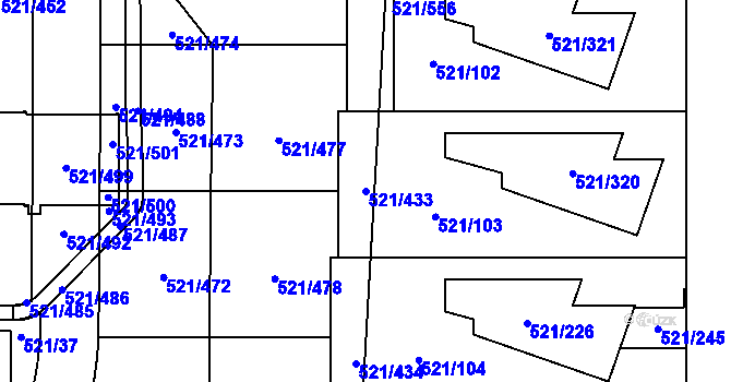Parcela st. 521/433 v KÚ Horní Měcholupy, Katastrální mapa