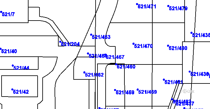 Parcela st. 521/467 v KÚ Horní Měcholupy, Katastrální mapa