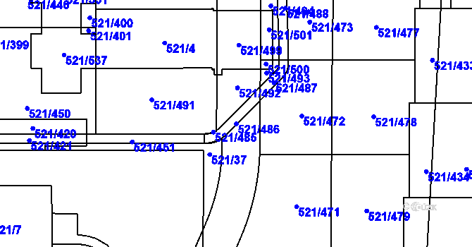 Parcela st. 521/486 v KÚ Horní Měcholupy, Katastrální mapa