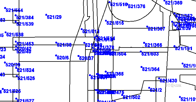 Parcela st. 521/505 v KÚ Horní Měcholupy, Katastrální mapa