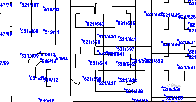 Parcela st. 521/543 v KÚ Horní Měcholupy, Katastrální mapa