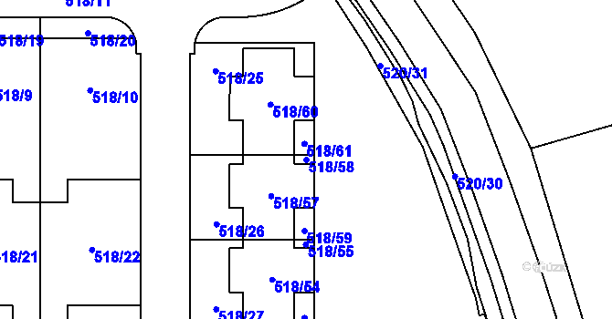 Parcela st. 518/58 v KÚ Horní Měcholupy, Katastrální mapa