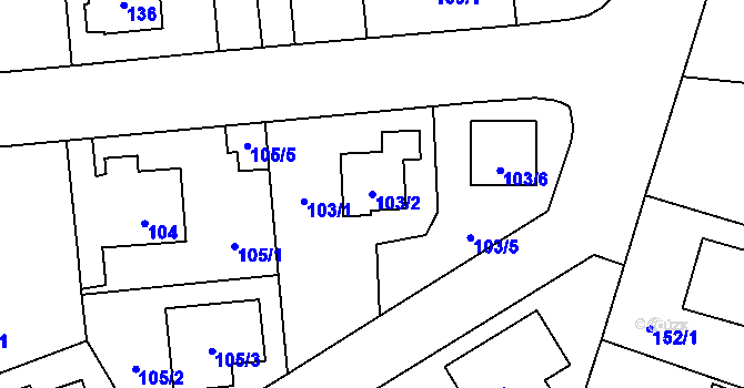 Parcela st. 103/2 v KÚ Petrovice, Katastrální mapa