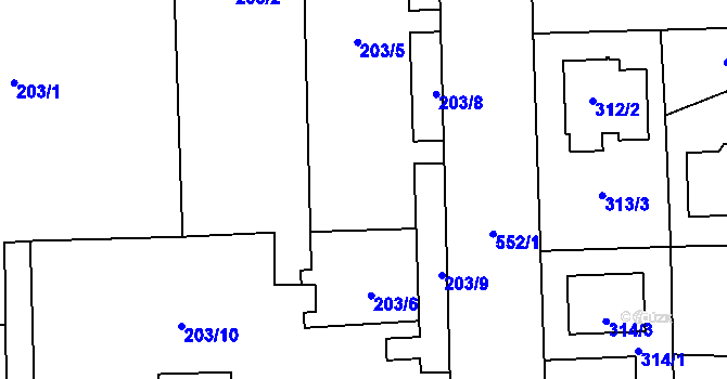 Parcela st. 203/5 v KÚ Petrovice, Katastrální mapa