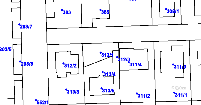 Parcela st. 312/1 v KÚ Petrovice, Katastrální mapa